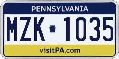 PA license plate MZK1035