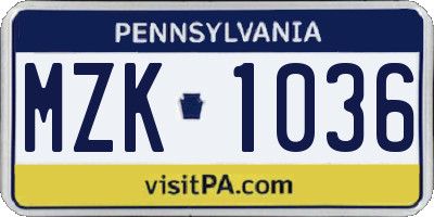PA license plate MZK1036