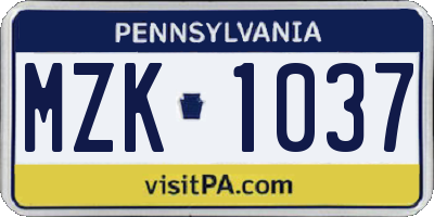 PA license plate MZK1037