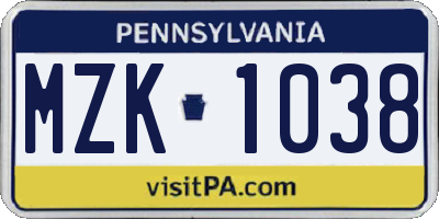 PA license plate MZK1038