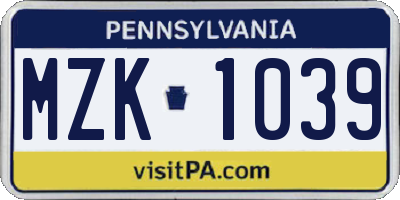 PA license plate MZK1039