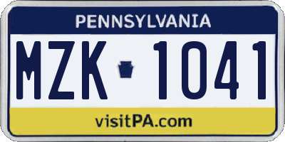 PA license plate MZK1041