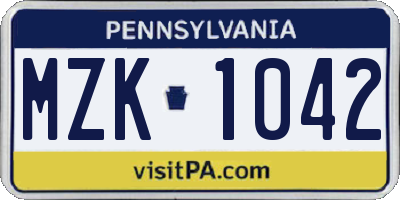 PA license plate MZK1042