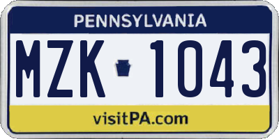 PA license plate MZK1043