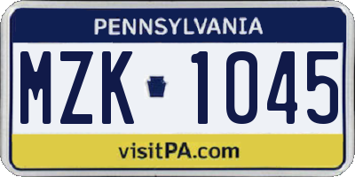 PA license plate MZK1045