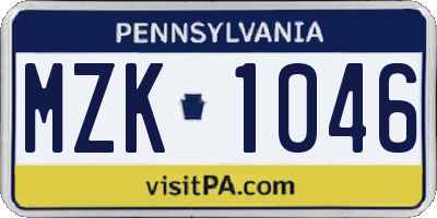 PA license plate MZK1046
