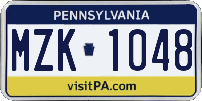 PA license plate MZK1048