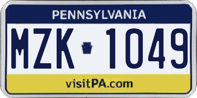 PA license plate MZK1049