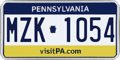 PA license plate MZK1054