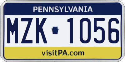 PA license plate MZK1056