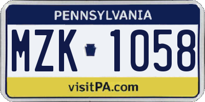 PA license plate MZK1058