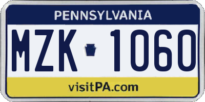 PA license plate MZK1060