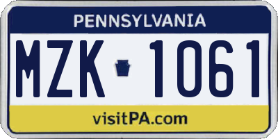 PA license plate MZK1061