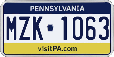 PA license plate MZK1063