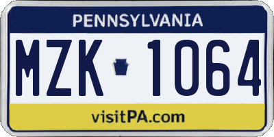 PA license plate MZK1064