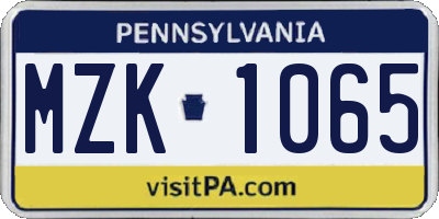 PA license plate MZK1065