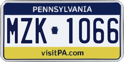 PA license plate MZK1066