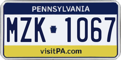 PA license plate MZK1067