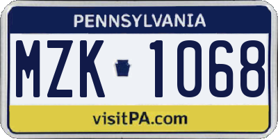 PA license plate MZK1068