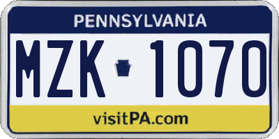 PA license plate MZK1070