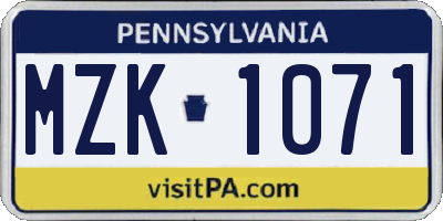 PA license plate MZK1071