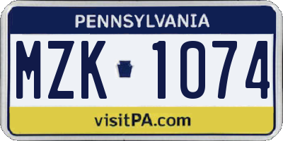 PA license plate MZK1074