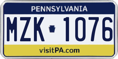 PA license plate MZK1076