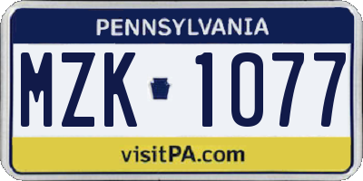 PA license plate MZK1077
