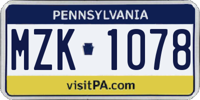 PA license plate MZK1078
