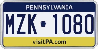 PA license plate MZK1080