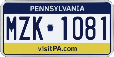 PA license plate MZK1081