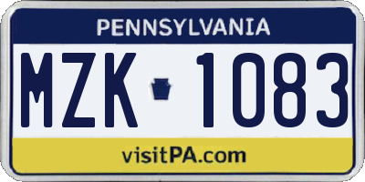 PA license plate MZK1083