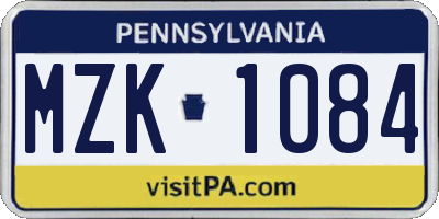 PA license plate MZK1084