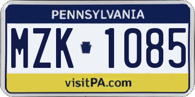 PA license plate MZK1085