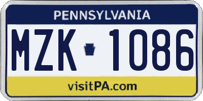 PA license plate MZK1086