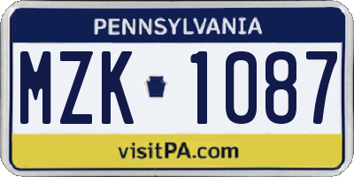 PA license plate MZK1087
