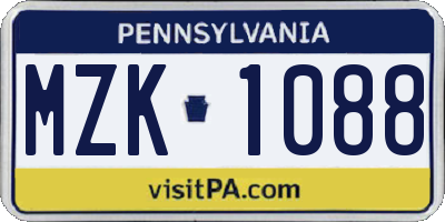PA license plate MZK1088
