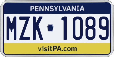 PA license plate MZK1089