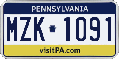PA license plate MZK1091