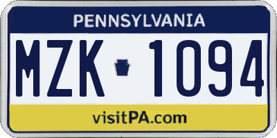 PA license plate MZK1094