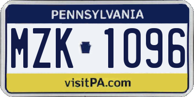 PA license plate MZK1096