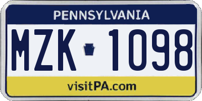 PA license plate MZK1098