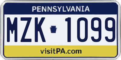 PA license plate MZK1099