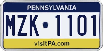 PA license plate MZK1101