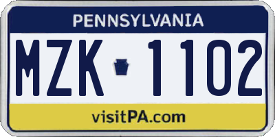 PA license plate MZK1102