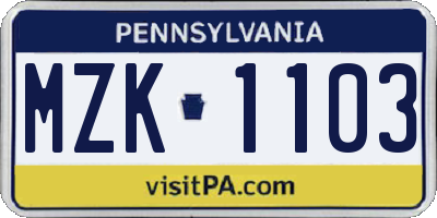 PA license plate MZK1103