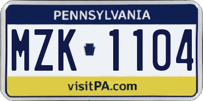 PA license plate MZK1104