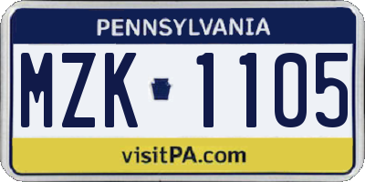 PA license plate MZK1105
