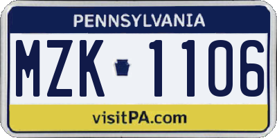 PA license plate MZK1106