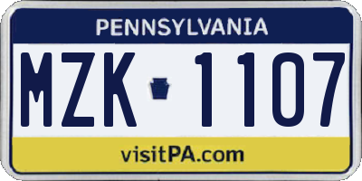 PA license plate MZK1107